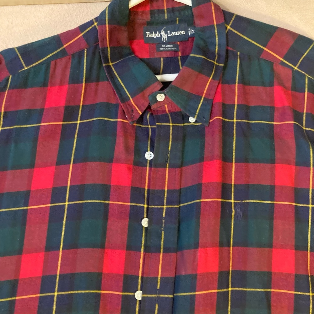 Polo Ralph Lauren classic plaid button down collar/cuffs,red,green,navy yellow